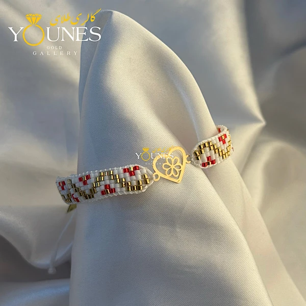 تصویر دوم دستبند میوکی گل قلبی لیزری طلا